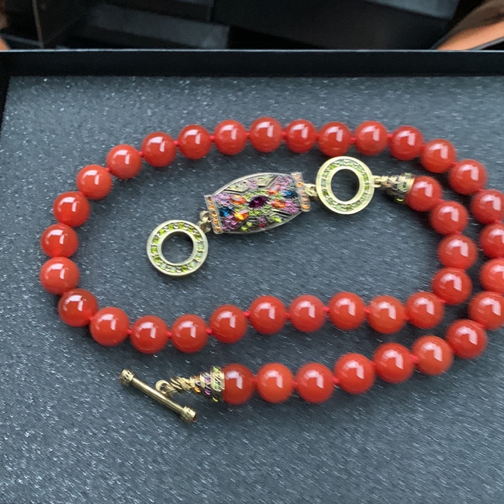 Heidi Daus bead carnelian beaded Necklace with crystal toggle closure